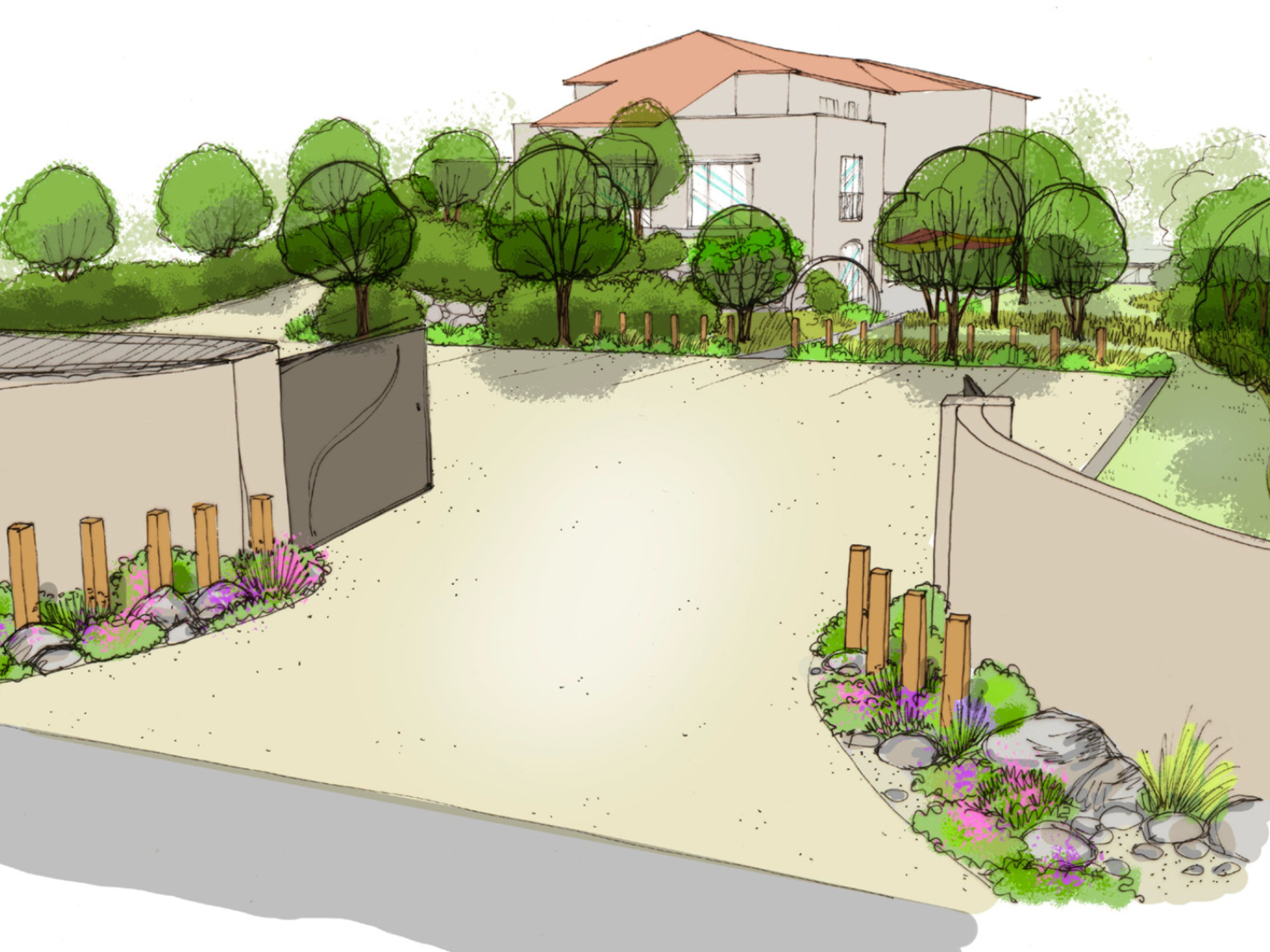 Entrée de la maison provençale abritant les bureaux à louer à Chorges, Hautes-Alpes